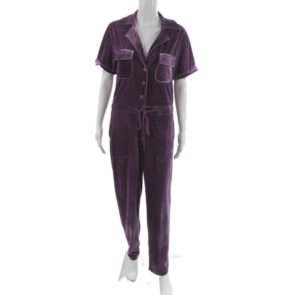 Rachel Antonoff Womens Jumpsuit Purple Collared Short Sleeve Loungewear Size S